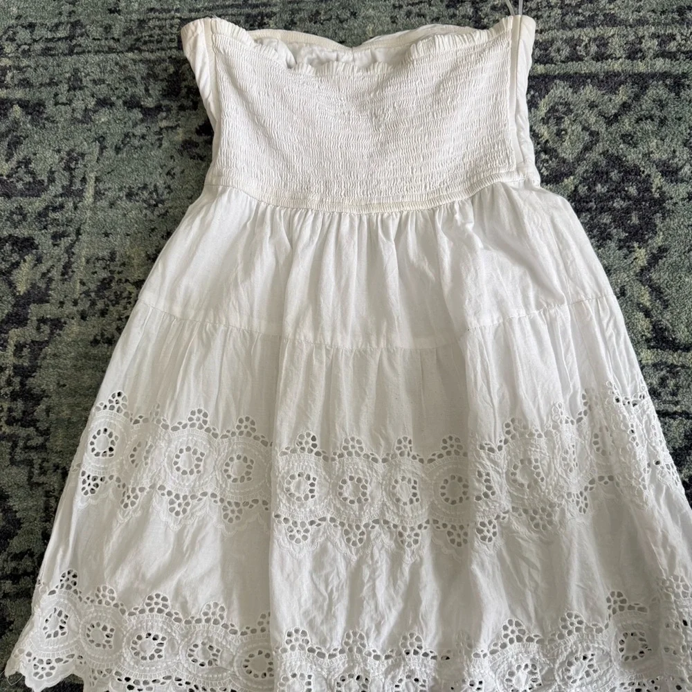 Strapless Women’s American Eagle Y2K Eyelit White Mini Dress Summer Preppy Boho - Picture 9 of 11